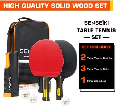 Набір для пінг-понгу: 2 ракетки преміум-класу, 3 тенісні м'ячі, мережа та кейс | Набір для настільного тенісу