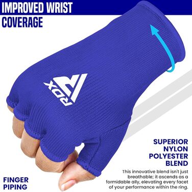 Боксерські рукавички RDX, бокс, муай-тай, ММА, тренування, еластичні бандажі, захист рук, блакитно-білі, розмір S