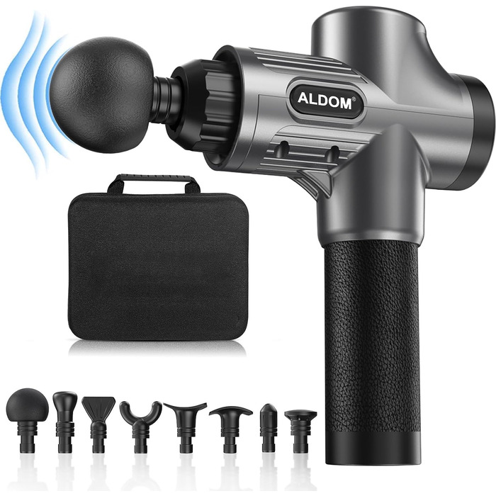 Масажер для м'язів: електричний масажний пістолет з 8 насадок та 30 швидкостями до 4800 об/хв (сріблясто-сірий)