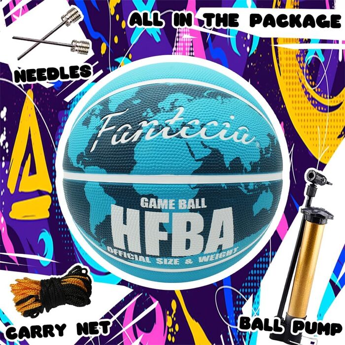 Гумовий баскетбольний м'яч Fantecia, розмір 7, для гри в приміщенні та на вулиці, тренування, чоловічий, жіночий, дорослий, підлітковий, з насосом