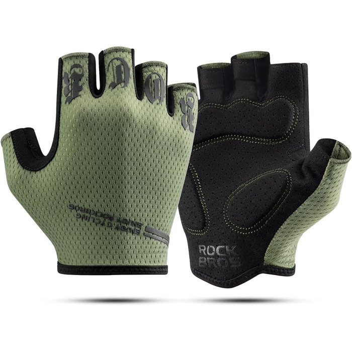 Велосипедні рукавички ROCKBROS для чоловіків та жінок, напівпальцеві, з антиковзким покриттям та амортизацією, літні, для гірського та шосейного велосипеда, розмір M, зелені