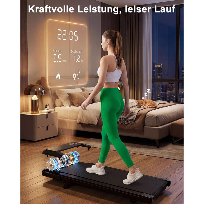 Бігова доріжка Lacuffy Walking Pad з нахилом та AI-тренуванням, керування через додаток, для дому та під стіл, макс. 136 кг, 90 см, чорна