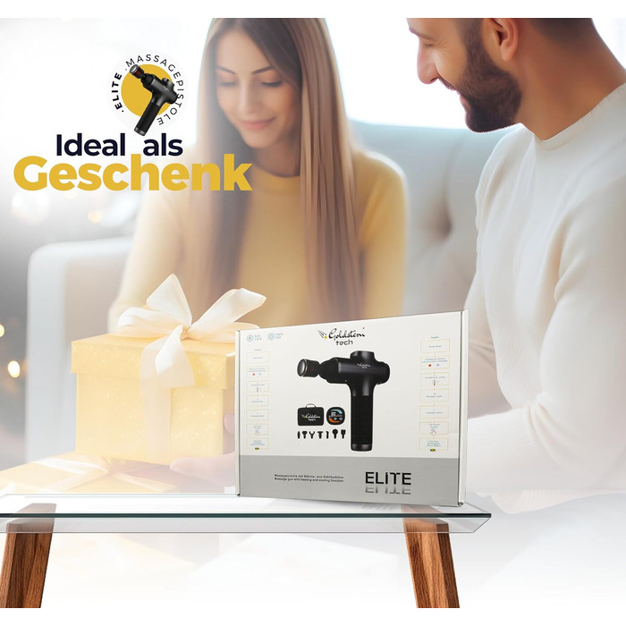 Масажний пістолет Goldstern tech Elite з тепловою та холодною функцією, 30 режимів, 9 насадок, для м'язової релаксації, з датчиком тиску, чорний