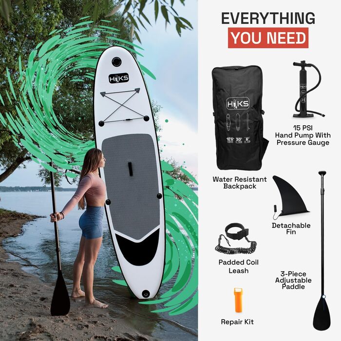 Надувна SUP-дошка HIKS 10.6ft (3,2 м) сірого кольору з веслом, насосом, рюкзаком і страховкою, універсальна для всіх рівнів, ідеально для початківців