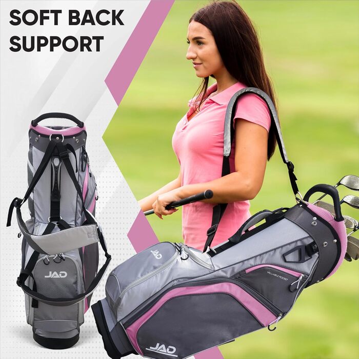 Сумка для гольфу JAD PRO Golf Premium Stand Bag для чоловіків та жінок, 14 відділень, легка, водостійка, рожева/сіра