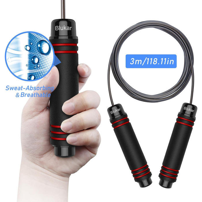 Стрибкове канат Blukar, регульований, з комфортними ручками, 3 метри, антиковзкий, для фітнесу та витривалості, червоний