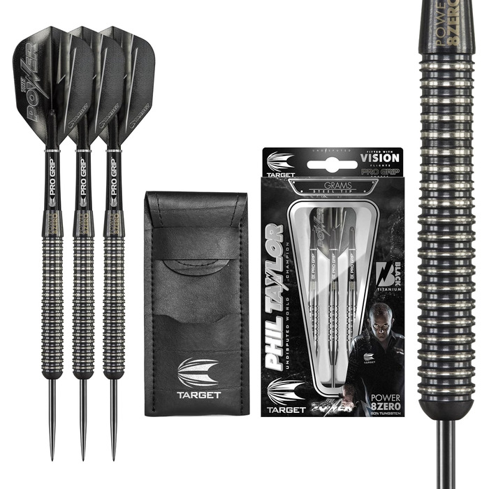 Дартс Target Phil Taylor Power 8-Zero, 80% вольфрам, сталь, 25 г, чорний титан