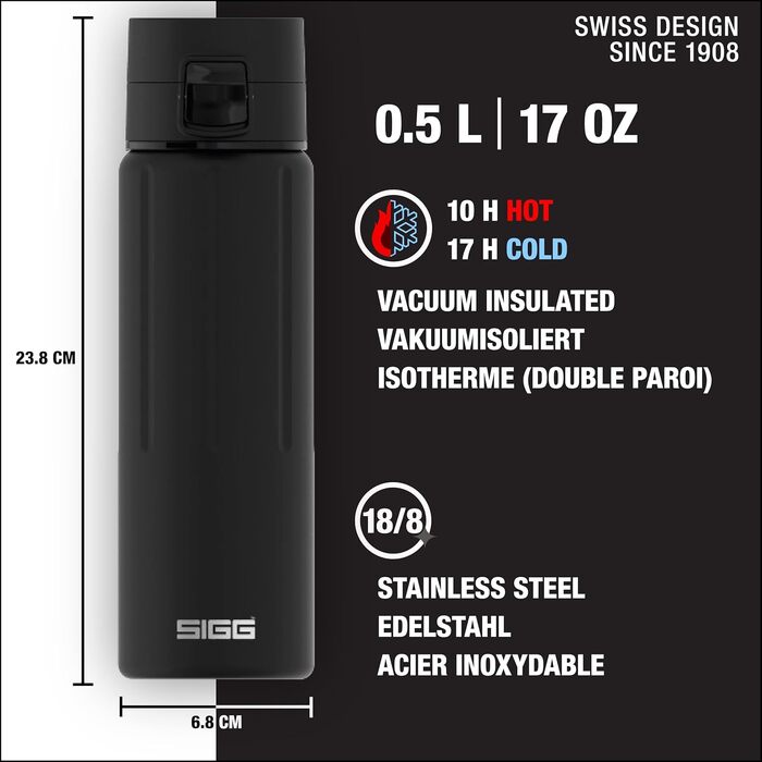 Термочашка SIGG Gemstone ONE 0.5 л, ізольована, з нержавіючої сталі, герметична, для кави to go, без шкідливих речовин, Obsidian