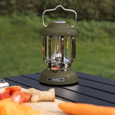 Ліхтар намету Skandika Forsol LED Retro стиль | Акумулятор 4400mAh, регулювання яскравості, для кемпінгу, саду, декору, піших прогулянок, зелений