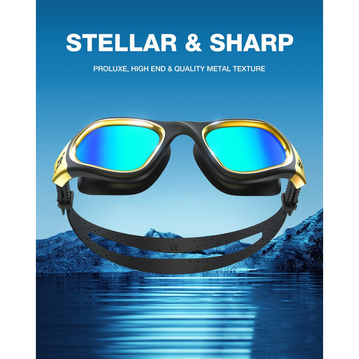 ZIONOR G1 - Поляризовані окуляри для плавання, унісекс, дорослі, жінки, антизапітніння, 100% захист від УФ-променів, універсальний розмір (G1 MAX, G1-MAX-поляризовані ЧорнийЗолото-Золото)