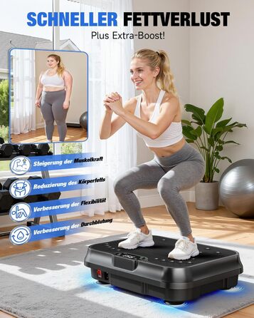 Віброплатформа для фітнесу HomeFitnessCode Mini - для жінок, з регулюванням інтенсивності, тренажер для дому, схуднення, нарощування м'язів, все тіло, чорний глянцевий