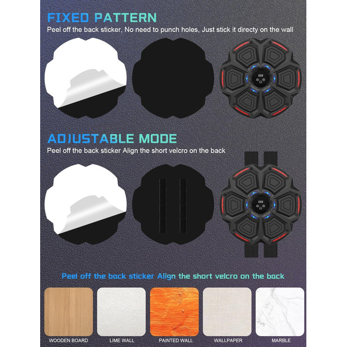 Музична боксерська машина з LED-підсвіткою та Bluetooth, 9 режимів швидкості, підрахунку ударів, рукавички в комплекті. Для дорослих та дітей