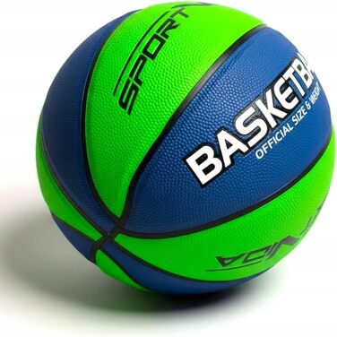 Баскетбольний м'яч SportVida, розмір 7 - для гри в залі та на вулиці, з преміум-шкіри PU - антиковзкий вуличний м'яч для бетону та залу - офіційний розмір змагань (75-78 см) (зелений та синій)