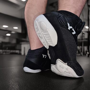 FOX-FIGHT Y7 Боксерські/Залкові Кросівки для Занять Фітнесом та Бойовими Мистецтвами | Зроблено з Нубуку | Чорно-Білі | 46 EU