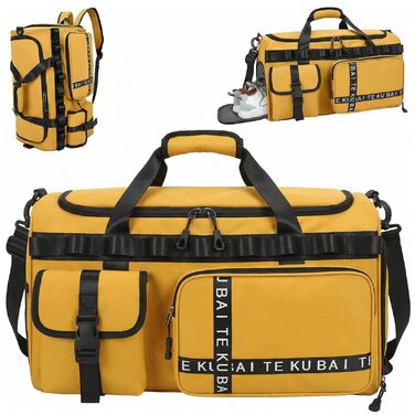 Спортивна сумка для подорожей 65Л з відділенням для взуття та вологих речей, велика сумка для залу, плавання та поїздок (Жовта)