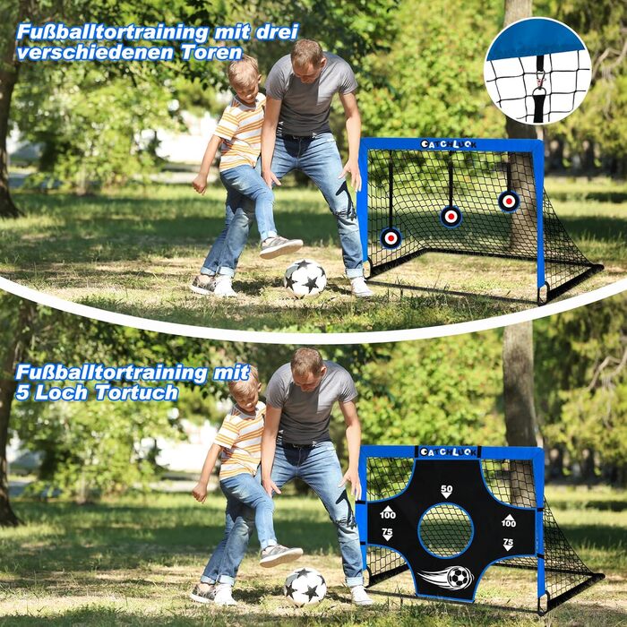 Дитячі ворота для футболу Pop Up, садові, Outdoor з мішенями, 3 цілі, 6 перешкод, з сумкою (Блакитні)