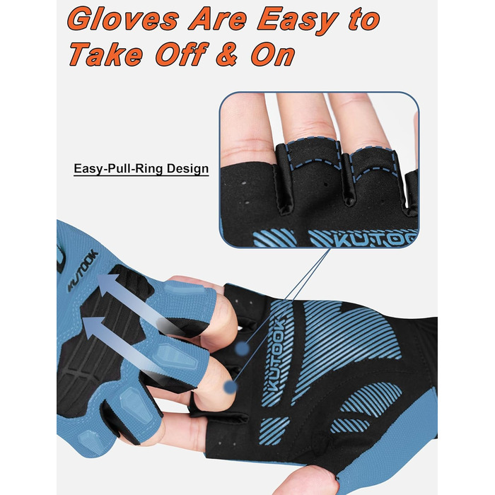 Велосипедні рукавички KUTOOK MTB для катання літом з амортизуючою вставкою та захистом пальців. Дихаючі рукавички для чоловіків та жінок, сіро-помаранчевий колір (XL, синій)