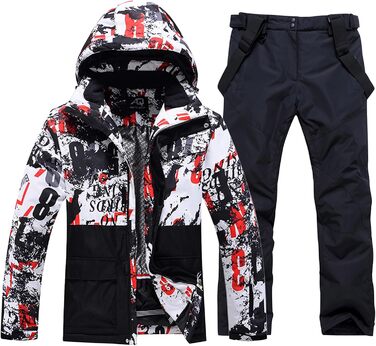 RIUIYELE Комплект чоловічого гірськолижного костюма: куртка та штани. Обогрівальний, з капюшоном, для катання на лижах та сноуборді. Чорний колір, розмір XL