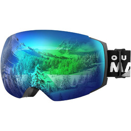 OutdoorMaster PRO: Скі-маска унісекс з змінними лінзами для жінок та чоловіків. Захист від сонця 100% UV, антитуманна, для носіння з окулярами. Підходить для сноуборду та лиж. Чорний каркас з лінзою Revogreen VLT18%
