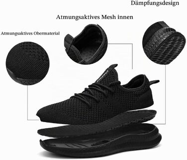 Чоловічі кросівки FUJEAK для бігу та фітнесу, дихаючі спортивні туфлі для прогулянок та тенісу, легкі повсякденні кеди, чорні, розмір 44 EU