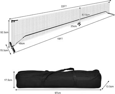 М'яка сітка для піклболу LIFEZEAL, 670 x 92 x 70 см, комплект з сумкою, універсальна для бадмінтону, тенісу, волейболу (внутрішнє та зовнішнє використання)
