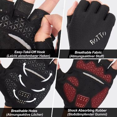 Велосипедні рукавички ROTTO напівпальцеві, з підкладкою, унісекс, чорні, розмір S