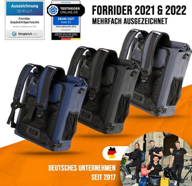 Велосипедна сумка Forrider 3в1 для багажника, рюкзак, водонепроникна, 27 л, з відбивачами, синя