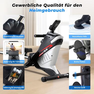 Гребний тренажер ISE для дому з магнітною системою, LCD-дисплеєм та 8 рівнями опору. Тиха гребна машина для кардіотренувань, ідеальна для домашнього спортзалу.