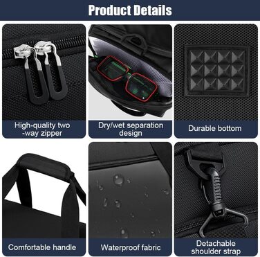 Спортивна сумка для подорожей з відділенням для взуття та вологих речей, водонепроникна сумка для фітнесу, плавання та залу, чорна (унісекс)