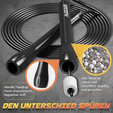 Регульоване скакалка Springseil для фітнесу: PVC, 3м, з тренувальним постером та ABS-ручкою (чорний)