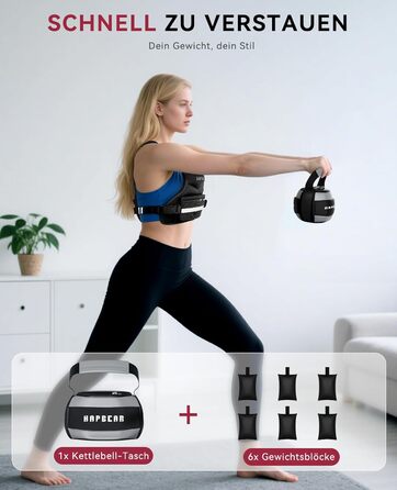 Вага для тренувань HAPBEAR регульована – вага для фітнесу 1,8–4,5 кг з кишенею для гантелі, чорна