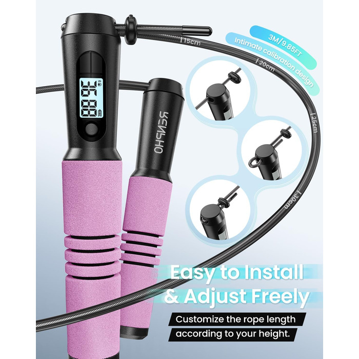 RENPHO Розумна скакалка з підключенням до додатку, для фітнесу, кросфіту, домашніх тренувань, для чоловіків, жінок і дітей, колір рожевий
