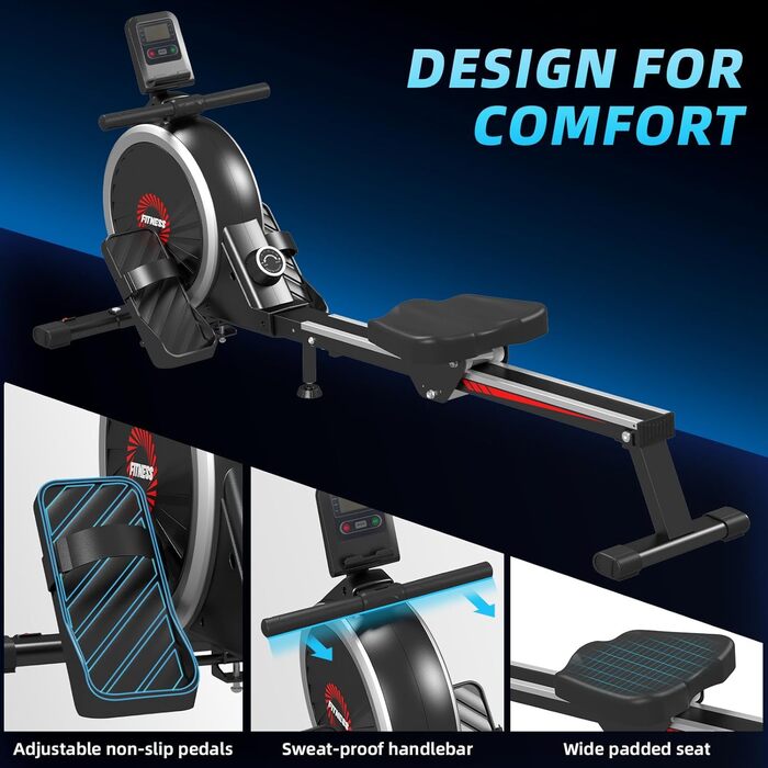 Гребний тренажер Dskeuzeew для дому, складний, 16 рівнів опору, магнітний, до 160 кг, Slide-Rails