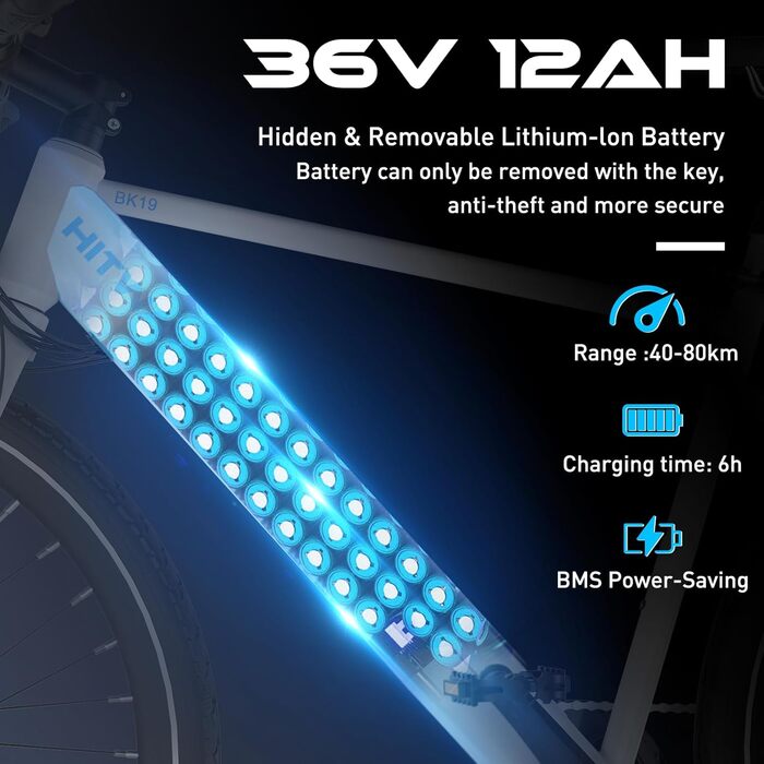Електровелосипед HITWAY 27.5'' для міста і гір, 250W, 36В 12Аг знімний акумулятор, 7-швидкостей, для дорослих, запас ходу 45-80 км