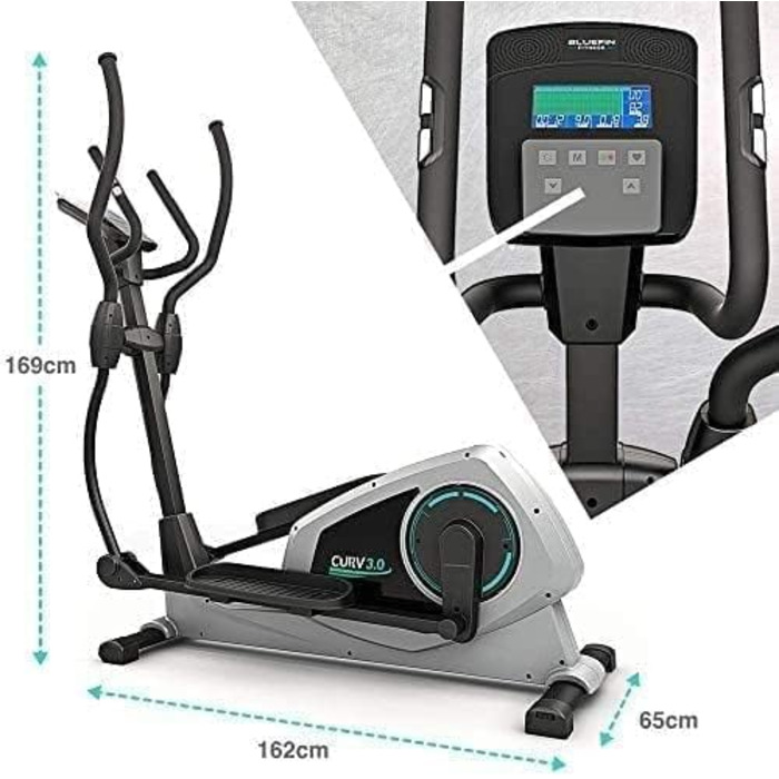 Еліптичний тренажер Bluefin Fitness CURV 3.0 | Кардіотренування вдома | LCD дисплей, Bluetooth, додаток | Чорний та сірий сріблястий