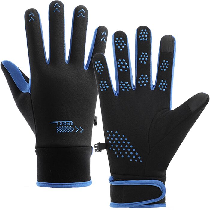 Рукавички сенсорні чоловічі жіночі спортивні термо рукавички для зими, антиковзаючі, для активного відпочинку, бігу, їзди на велосипеді, походів (чорний, синій)