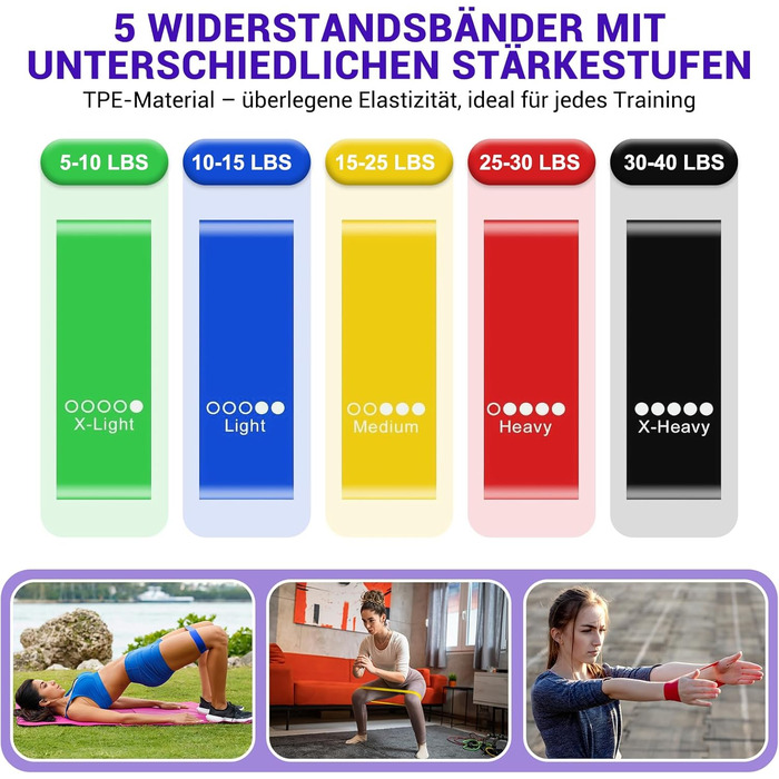 Набір еластичних стрічок для фітнесу та реабілітації (11 шт.) з дверним кріпленням та ручками