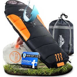 Спальний мішок ACTIVE SPARK 3 сезони - зимовий, літній, водонепроникний, дихаючий, з кишенею для грілки, для кемпінгу, чорний/оранжевий