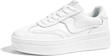 Жіночі кросівки на платформі LUCKY STEP – модні масивні кросівки, зручні шнурівки для повсякденного носіння та прогулянок з прошитими деталями, чорно-білі (білі, 42 EU)