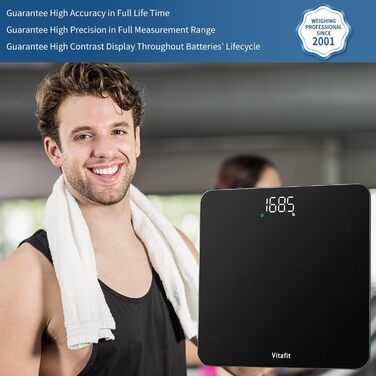 Розумні електронні ваги Vitafit з Bluetooth та визначенням BMI, смарт-ваги для контролю ваги та складу тіла з додатком, протиковзна платформа, сріблясто-чорні
