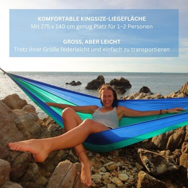 Гамак Amazonas Ultra-Light Adventure Coyote Kingsize 275x140 см, зелений (Ice-blue) - надлегкий, до 150 кг
