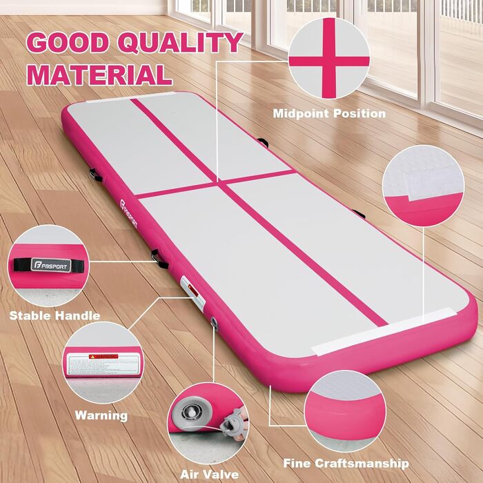 FBSPORT Airtrack Matte - килимок для гімнастики та йоги, 600x100x20 см (рожевий)