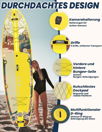 SUP дошка ABBOARD надувна 335 см, жовта - для 2 осіб, вантажопідйомність 200 кг, преміум комплект аксесуарів для початківців та сімейного відпочинку