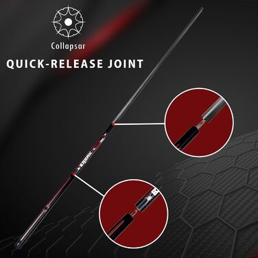 Білльярдний кий Collapsar Power-Break з карбоновим композитом, 3 секції, 12.9 мм, 590 г (чорний мат з червоним)