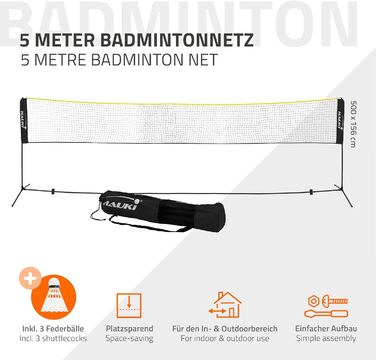 Мережа для бадмінтону та тенісу Hauki 400/500 см, чорно-синя, з сіткою для волейболу, 3 волани, сумка, сталевий каркас