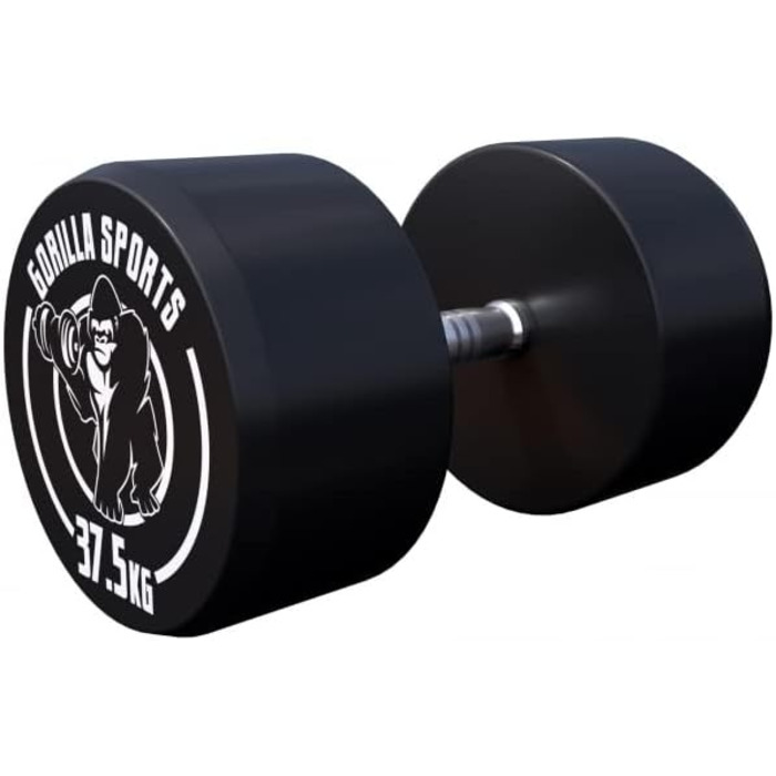 Гантеля GORILLA SPORTS 37,5 кг, кругла, гумова, гантель із чавунним сердечником, нековзка рукоятка, чорна, для фітнесу та тренувань