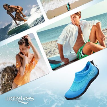 Водні черевики WateLves: унісекс, дихаючі, швидковисихаючі, для плавання, басейну, моря (40 EU, блакитні)