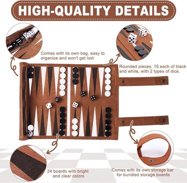 Набір для гри в нарди SGIOO з натуральної шкіри, мікрофібри, з шахами, кубиками та ігровим полем для подорожей, кемпінгу та відпочинку (35.5 * 26 см)