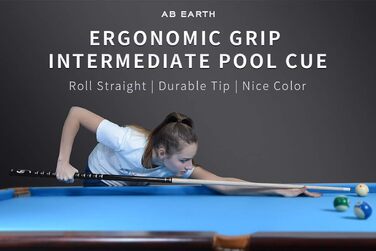 Набір для більярду AB Earth Pool-Queue-Stick з ергономічним дизайном, 13 мм, 147.3 см, з кейсом з берези