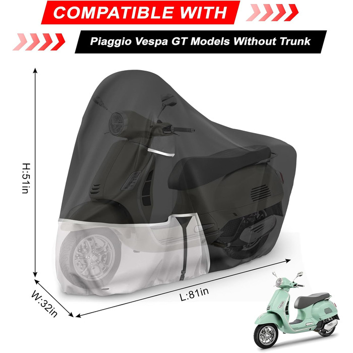 Водонепроникний чохол для мотоцикла Piaggio Vespa GTV GTS GT60/125/200/250/300 (з багажником) та без багажника, 420D Oxford, захист від дощу та сонця